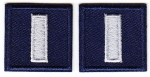 LT Lieutenant SILVER on NAVY BLUE rank insignia collar lapel patches 1" small